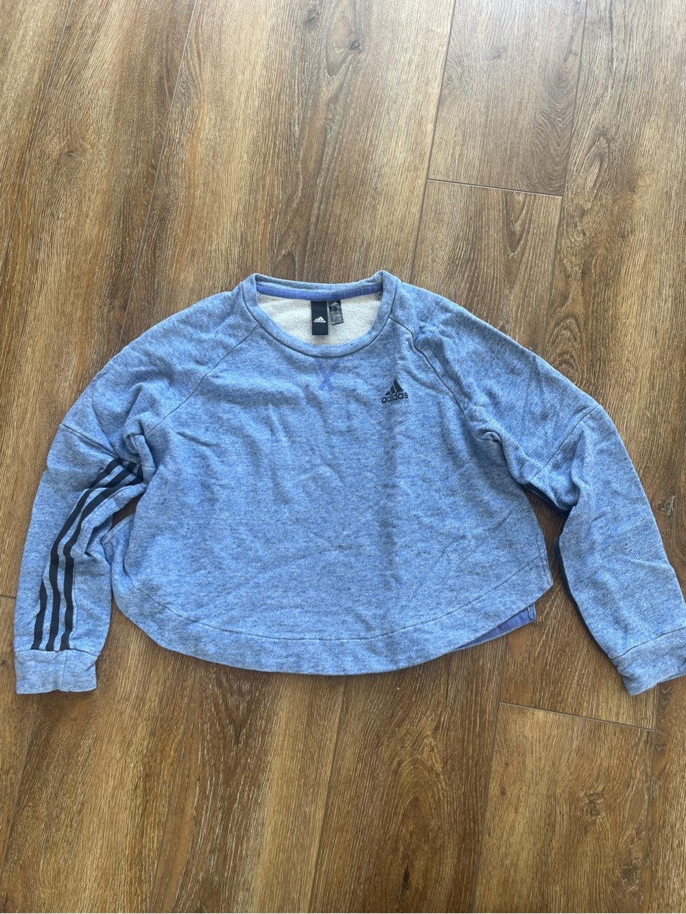 adidas Light Blue Heather Crewneck Sweatshirt with Three Stripes